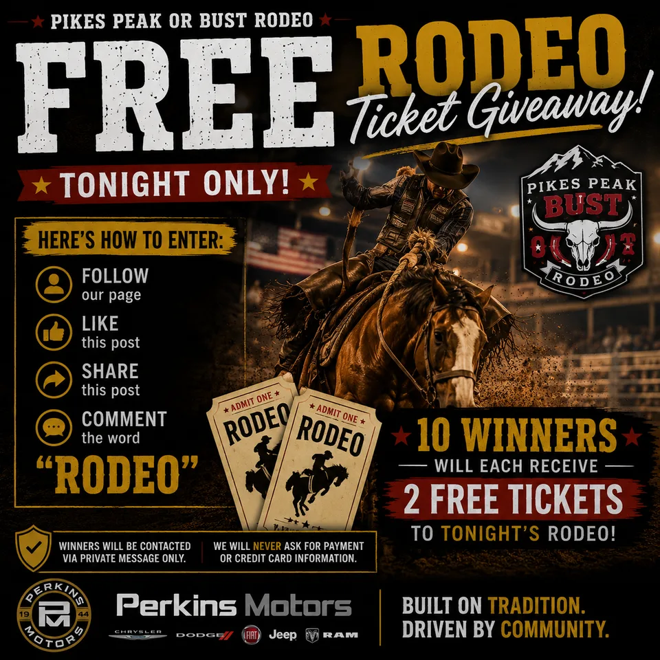 Promotional social graphic for a rodeo ticket giveaway campaign.
